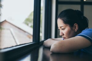 sad serious illness woman.depressed emotion panic attacks alone sick people fear stressful crying.stop abusing domestic violence,help person with health anxiety,thinking bad frustrated exhausted